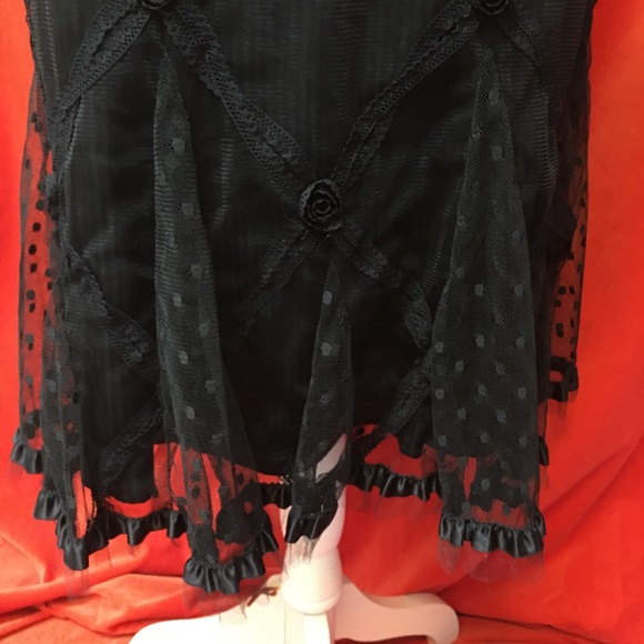 Nanette Lepore lace trim embroidered skirt black size 6 flounce hem - Picture 3 of 7